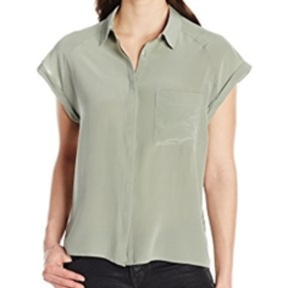 Rails women XS Chase‎ Sage blouse short sleeve silk minimalist gorpcore